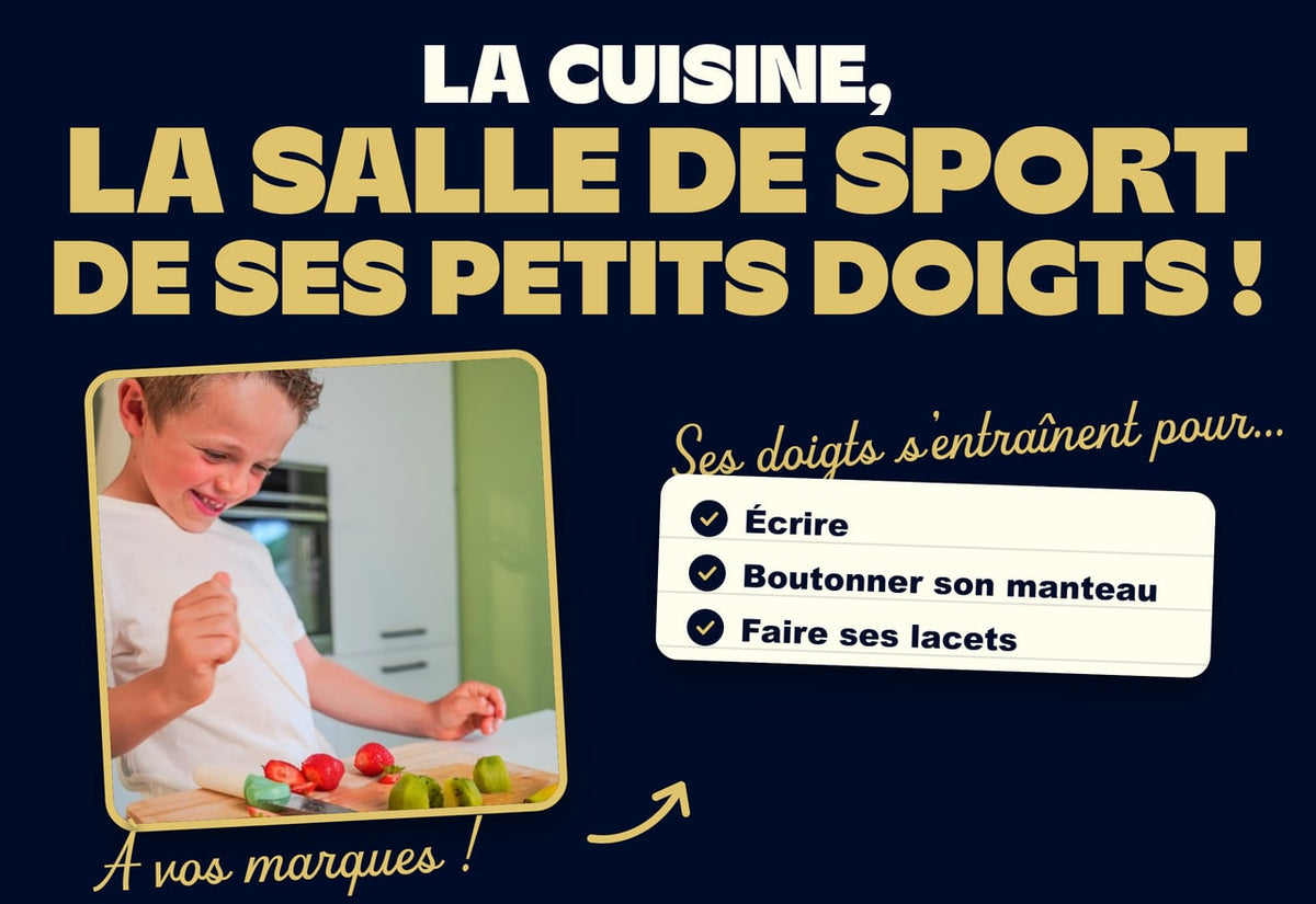 La cuisine, la salle de sport de ses petits doigts ! Un garçon tout sourire devant ses fraises coupées avec son Genius Cut.